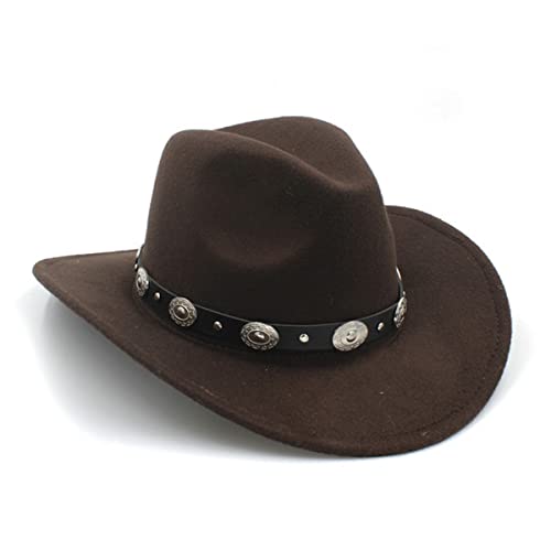 Lässig Cowboyhut aus 100% Wolle für Herren, modischer Filz-Western-Cowboyhut für Damen, Vintage, schwarzes Kind, breite Krempe, Punk-Ledergürtel, Jazz-Kappe von KIFRAL