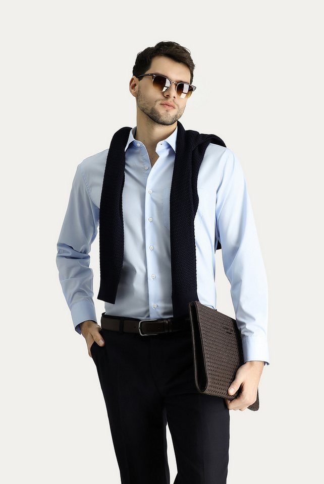 KIGILI Businesshemd Langarm Regular-Fit Knitterfreies Baumwollhemd von KIGILI