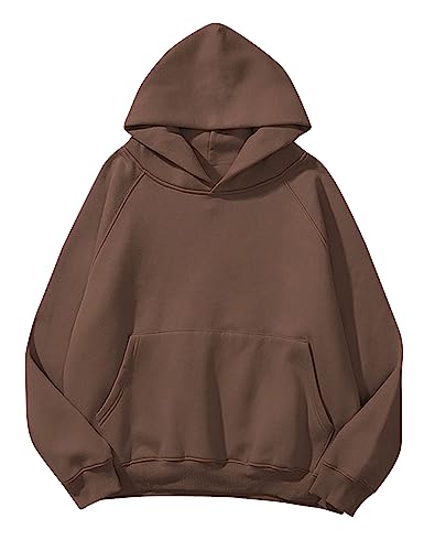 KIGRAD Damen Oversize Essentials Hoodie Sweatshirt Raglan Langarm Kapuzenpullover Trendy Herbst Kleidung 90er Teens, Braun, S von KIGRAD