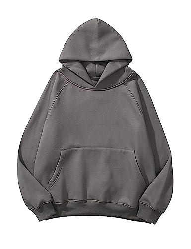 KIGRAD Damen Oversize Essentials Hoodie Sweatshirt Raglan Langarm Kapuzenpullover Trendy Herbst Kleidung 90er Teens, grau dunkel, M von KIGRAD