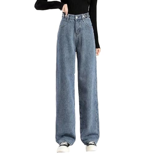 KIHFSODN Baggy Jeans Damen Thermo Jeans Thermohose Damen Winter High Waist Straight Leg Baggy Jeans Winter Fleece GefüTterte Thermohose Denim Weites Bein Thermojeans(Dark blue,S) von KIHFSODN
