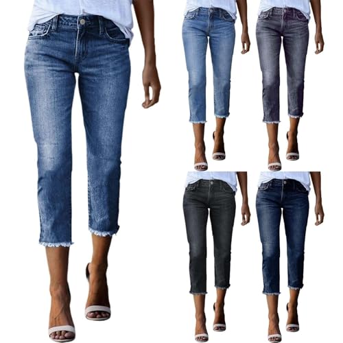 KIHFSODN Damen 3/4 Jeans Sommer Stretch Caprihose 7/8 High Waist Skinny Jeanshose Leggings Hose Sommerjeans Boyfriend Jeanshosen(Light blue,L) von KIHFSODN