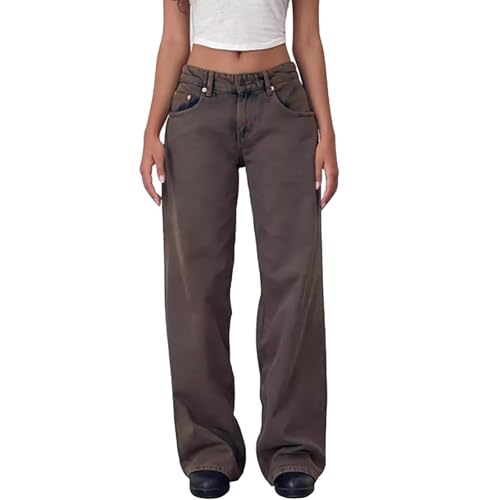 KIHFSODN Damen Baggy Jeans Y2K Style Straight Leg Niedrige Taille Stretchy, Loose Denim Hose als lässige Freizeithose Streetwear von KIHFSODN