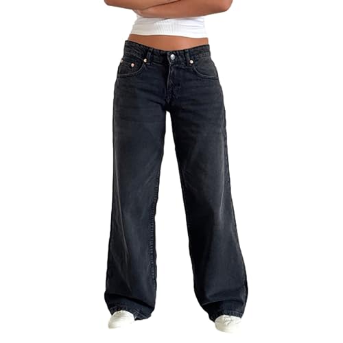 KIHFSODN Damen Baggy Jeans Y2K Style Straight Leg Niedrige Taille Stretchy, Loose Denim Hose als lässige Freizeithose Streetwear von KIHFSODN