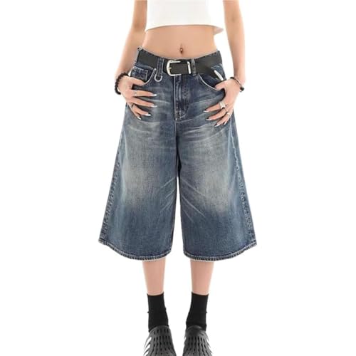 KIHFSODN Y2K Baggy Jeans Shorts Denim Shorts Oversized Jeanshose Kurze Damen Jeans Shorts Grunge Hip Hop Hose Teenager Streetwear Cargohose Bermuda Shorts(Blue,S) von KIHFSODN