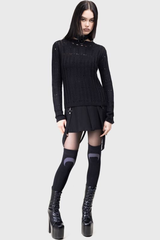 KIHILIST by KILLSTAR - Gothic Strickpullover - Webelia Sweater - S bis XXL - für Damen - Größe XXL - schwarz/grau von KIHILIST by KILLSTAR