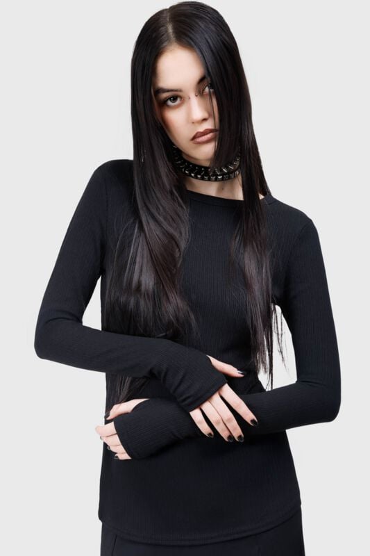 KIHILIST by KILLSTAR Veilsin Top Langarmshirt schwarz in XS von KIHILIST by KILLSTAR