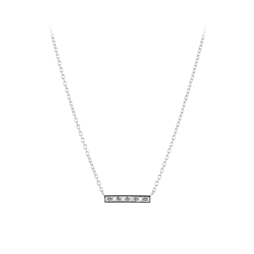 KIJSKKOPO 925 Sterling Silber Bar Halsketten für Frauen, Weiß Vergoldet Mit Eingelegtem Klarem Zirkon Bar Anhänger Verstellbare Schlüsselbeinkette Halskette Schmuck Geschenke Mit Braut Mutter Eh von KIJSKKOPO