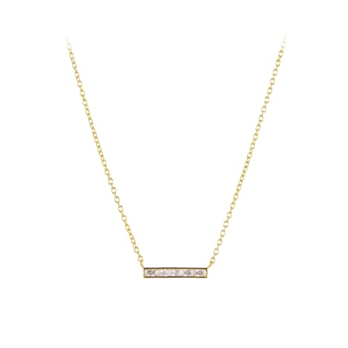 KIJSKKOPO 925 Sterling Silber Bar Halsketten für Frauen, Weißgold Plattiert Eingelegter Klarer Zirkon Bar Anhänger Verstellbare Schlüsselbeinkette Halskette Schmuck Geschenke Mit Braut Mutter Eh von KIJSKKOPO