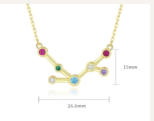 KIJSKKOPO Astrologie-Halskette Aus 925Er Sterlingsilber, Vergoldet, Mit Eingelegtem Runden Farbigen Zirkonia, Anhänger Mit 12 Sternbildern, Verstellbare Halskette, Schmuck, Geschenke für Frauen Un von KIJSKKOPO