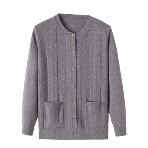 KIJSKKOPO Cardigan Damen,Dünne Strickjacke für Ältere Menschen Mittleren Alters Und Senioren, Schwarzer Rundhalsausschnitt Mit Knopfleiste, Strickmantel Mit Rautengitter-Twist-Streifen, Kurze STR von KIJSKKOPO