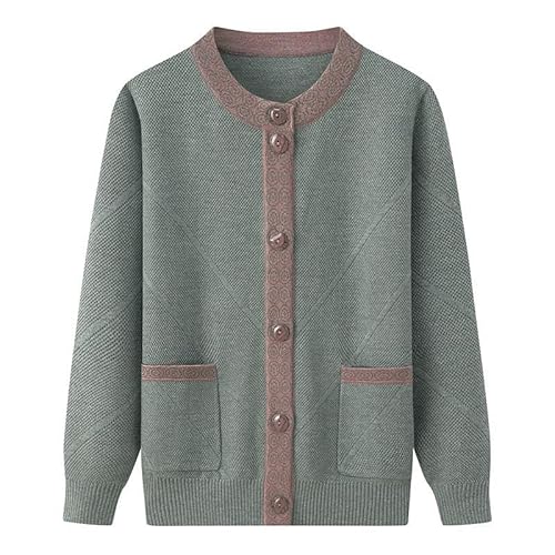 KIJSKKOPO Damen Cardigan,Strickjackenpullover für Mittleres Und Älteres Alter, Lila, Langärmelig, Rundhalsausschnitt, Knopfleiste, Gestreifter Strickmantel, Oberteile Mit Tasche, Lockere Warme Ja von KIJSKKOPO