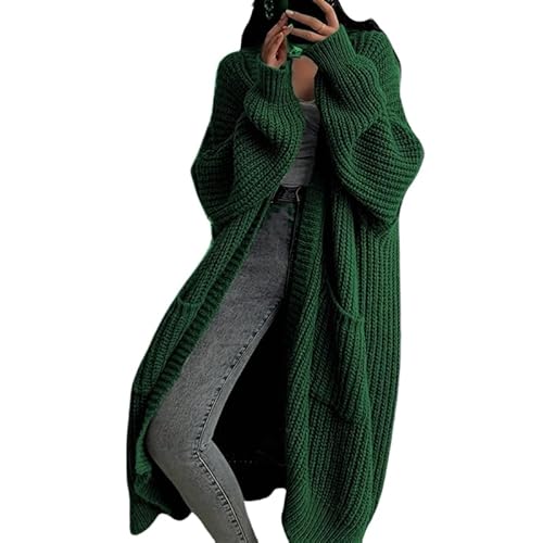 KIJSKKOPO Damen Langarm Grobstrick Kimono Cardigan Offene Vorderseite Pullover Maxi Übergangsjacke Herbst Winter Lässig Locker Strick Strickwaren Warmer Mantel Mit Taschen Grün L von KIJSKKOPO