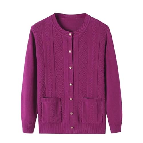 KIJSKKOPO Damen Strickjacke,Dünne Strickjacken für Ältere Menschen Mittleren Alters Und Senioren, Schwarzer Rundhalsausschnitt Mit Knopfleiste, Strickmantel Mit Rautengitter-Twist-Streifen, Kurze von KIJSKKOPO