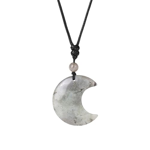 KIJSKKOPO Halbmond Kristall Halskette, Natürlicher Reiki Energie Edelstein Mit Schwarzen Obsidianperlen, Verstellbares Seil, Geflochtene Anhänger Halskette, Schmuckgeschenk für Frauen, Männer, T von KIJSKKOPO