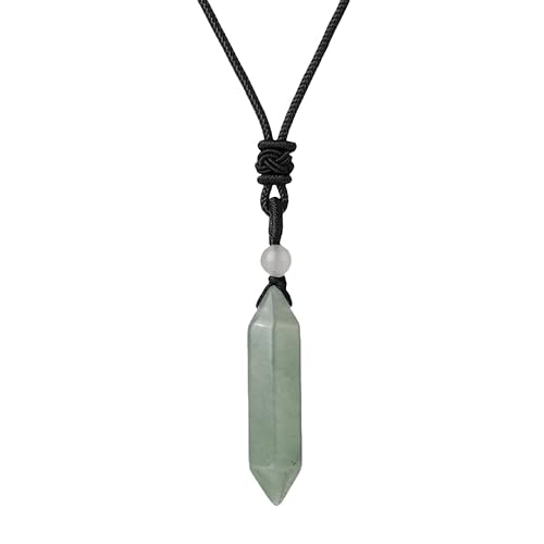 KIJSKKOPO Halskette Aus Natürlichem Kristall Energiestein, Anhänger Aus Klarem Kristall Mit Sechseckiger Säule Und Kristallperlen, Verstellbare Seil Halskette, Wikinger Schmuck, Geschenk für Fra von KIJSKKOPO