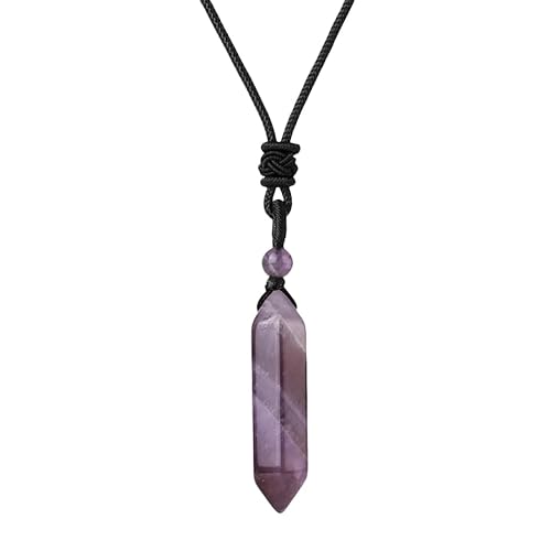 KIJSKKOPO Halskette Aus Natürlichem Kristall Energiestein, Anhänger Aus Klarem Kristall Mit Sechseckiger Säule Und Kristallperlen, Verstellbare Seil Halskette, Wikinger Schmuck, Geschenk für Fra von KIJSKKOPO