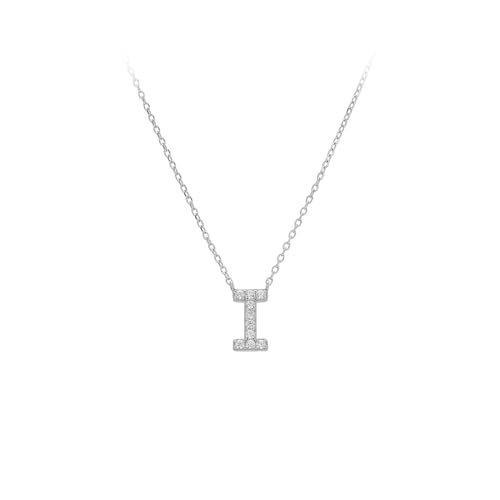 KIJSKKOPO Halskette Mit 26 Großbuchstaben Aus 925Er Sterlingsilber, Eingelegter Zirkonia, Weißgoldplattiert, Az-Namensanhänger, Verstellbare Schlüsselbeinkette, Halskette, Schmuck, Geschenke fü von KIJSKKOPO