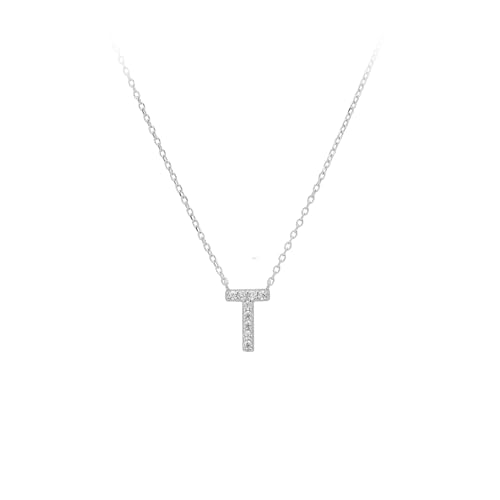 KIJSKKOPO Halskette Mit 26 Großbuchstaben Aus 925Er Sterlingsilber, Eingelegter Zirkonia, Weißgoldplattiert, Az-Namensanhänger, Verstellbare Schlüsselbeinkette, Halskette, Schmuck, Geschenke fü von KIJSKKOPO