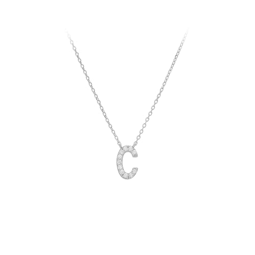 KIJSKKOPO Halskette Mit 26 Großbuchstaben Aus 925Er Sterlingsilber, Eingelegter Zirkonia, Weißgoldplattiert, Az-Namensanhänger, Verstellbare Schlüsselbeinkette, Halskette, Schmuck, Geschenke fü von KIJSKKOPO