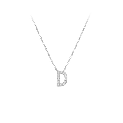 KIJSKKOPO Halskette Mit 26 Großbuchstaben Aus 925Er Sterlingsilber, Eingelegter Zirkonia, Weißgoldplattiert, Az-Namensanhänger, Verstellbare Schlüsselbeinkette, Halskette, Schmuck, Geschenke fü von KIJSKKOPO