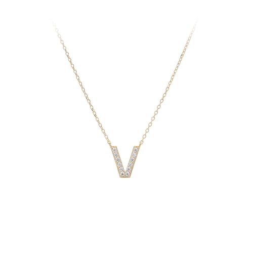 KIJSKKOPO Halskette Mit 26 Großbuchstaben Aus 925Er Sterlingsilber, Vergoldet, Buchstabe Az Mit Eingelegtem Zirkonia, Namensanhänger, Verstellbar, Schlüsselbeinkette, Schmuck, Geschenke für Mutt von KIJSKKOPO