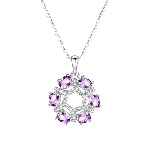 KIJSKKOPO Halsketten Aus 925Er Sterlingsilber für Damen, Hohle Geometrische Blumen mit Eingelegtem Ovalen Zirkonia Anhänger mit Geburtsstein, Verstellbare Halskette, Schmuck, Hochzeit, Geburtstag KIJSKKOPO Halsketten Aus 925Er Sterlingsilber für Damen, Hohle Geometrische Blumen mit Eingelegtem Ovalen Zirkonia Anhänger mit Geburtsstein, Verstellbare Halskette, Schmuck, Hochzeit, Geburtstag von KIJSKKOPO
