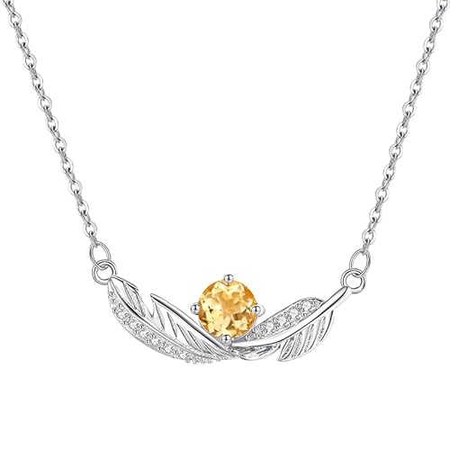 KIJSKKOPO Halsketten Aus 925Er Sterlingsilber für Damen, Silberfeder Eingelegt Blauer Zirkonia Im Rundschliff Geburtsstein Anhänger Verstellbare Choker Halskette Schmuck Hochzeit Geburtstag Edels von KIJSKKOPO