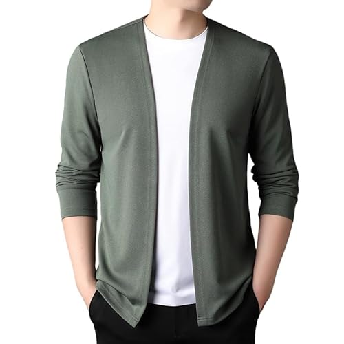 KIJSKKOPO Herren Mantel,Herren Langarm Strickjacken, Beige Offene Vorderseite Kragenlose Strickjacke Kimono Jacken Frühling Herbst Casual Slim Fit Leichte Übergangsmantel Oberteile Grün Xs von KIJSKKOPO