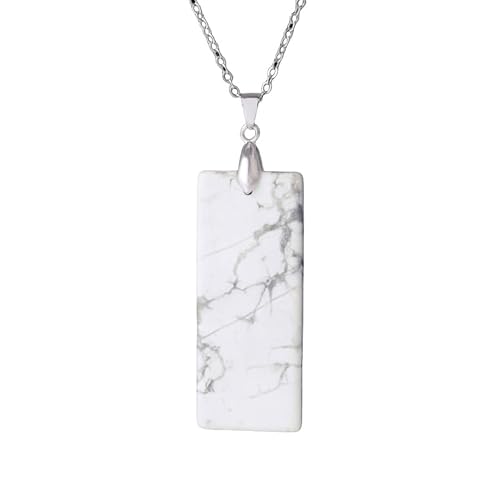 KIJSKKOPO Rechteckige Halskette Mit Naturstein Anhänger, Reiki Howlith Energie Edelstein Chakra Anhänger, Halskette, Schmuck, Geschenk für Frauen, Männer, Ihre Mutter, Howlith von KIJSKKOPO