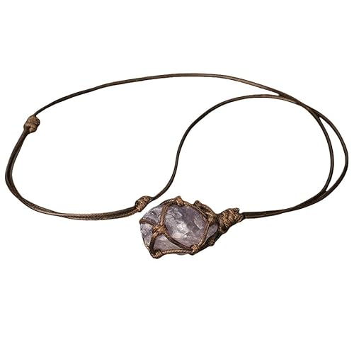 KIJSKKOPO Seil Geflochtene Unregelmäßige Steinkette für Frauen Männer, Reiki Zitronengelb Kristall Energie Natürlicher Edelstein Verstellbare Kordel Wickelanhänger Halskette Schmuck Geschenk A von KIJSKKOPO