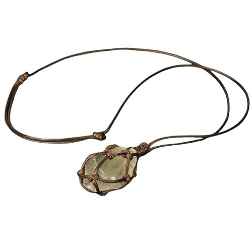 KIJSKKOPO Seil Geflochtene Unregelmäßige Steinkette für Frauen Männer, Reiki Zitronengelb Kristall Energie Natürlicher Edelstein Verstellbare Kordel Wickelanhänger Halskette Schmuck Geschenk C von KIJSKKOPO