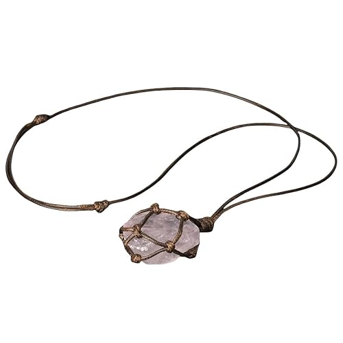 KIJSKKOPO Seil Geflochtene Unregelmäßige Steinkette für Frauen Männer, Reiki Zitronengelb Kristall Energie Natürlicher Edelstein Verstellbare Kordel Wickelanhänger Halskette Schmuck Geschenk R von KIJSKKOPO