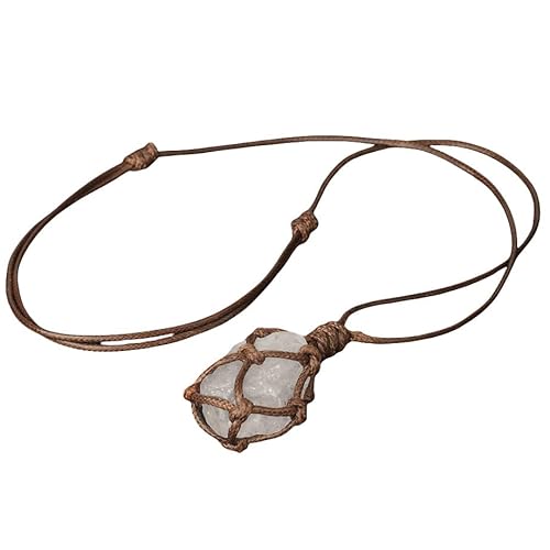 KIJSKKOPO Seil Geflochtene Unregelmäßige Steinkette für Frauen Männer, Reiki Zitronengelb Kristall Energie Natürlicher Edelstein Verstellbare Kordel Wickelanhänger Halskette Schmuck Geschenk W von KIJSKKOPO