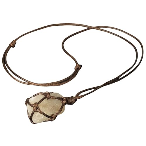 KIJSKKOPO Seil Geflochtene Unregelmäßige Steinkette für Frauen Männer, Reiki Zitronengelb Kristall Energie Natürlicher Edelstein Verstellbare Kordel Wickelanhänger Halskette Schmuck Geschenk Z von KIJSKKOPO
