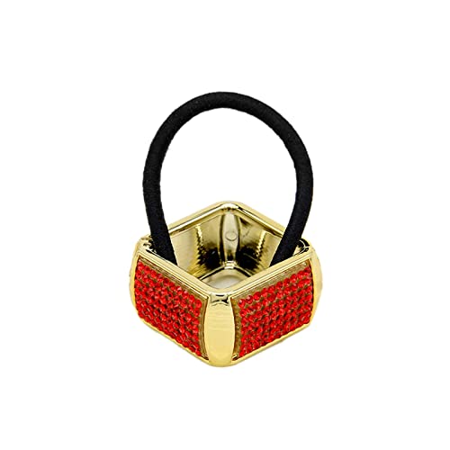 Frauen-Kristall-Pferdeschwanz-Halter-Haar-Stulpe-Verpackungs-Krawatten-Band-Haar-Ring-Mädchen-Gummiband-Seil-Kopfbedeckungs-Zubehör (Color : F31 Gold Red, Size : 1SIZE) von KIKBAX