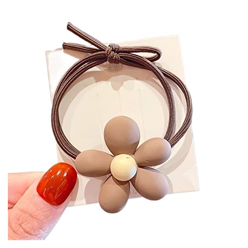 Kinder Blume Haargummis Frauen Mädchen Elastische Haare Gummibänder Zubehör Krawatte Haarring Seil Pferdeschwanz Halter Kopfschmuck (Color : 7 brown, Size : One size) von KIKBAX