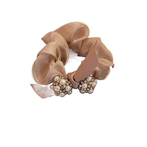 Perle Kleine Ball Haar Seil Haargummis Große Gummi Haargummis Einfache Elastische Haarbänder Mädchen Pferdeschwanz Halter Frauen Haarschmuck (Color : Champagne, Size : 1SIZE) von KIKBAX