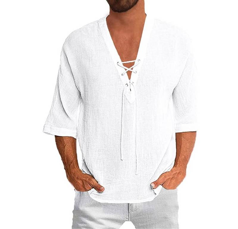 KIKI Blusentop Hemden für Männer Herren Hemd Kurzarm Herren Leinenhemd von KIKI