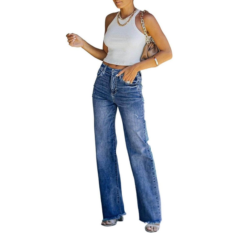 KIKI Jeanshotpants Damen Jeans Mit Geradem Bein Und Hoher Taille - Retro-Hose Mit Weitem von KIKI