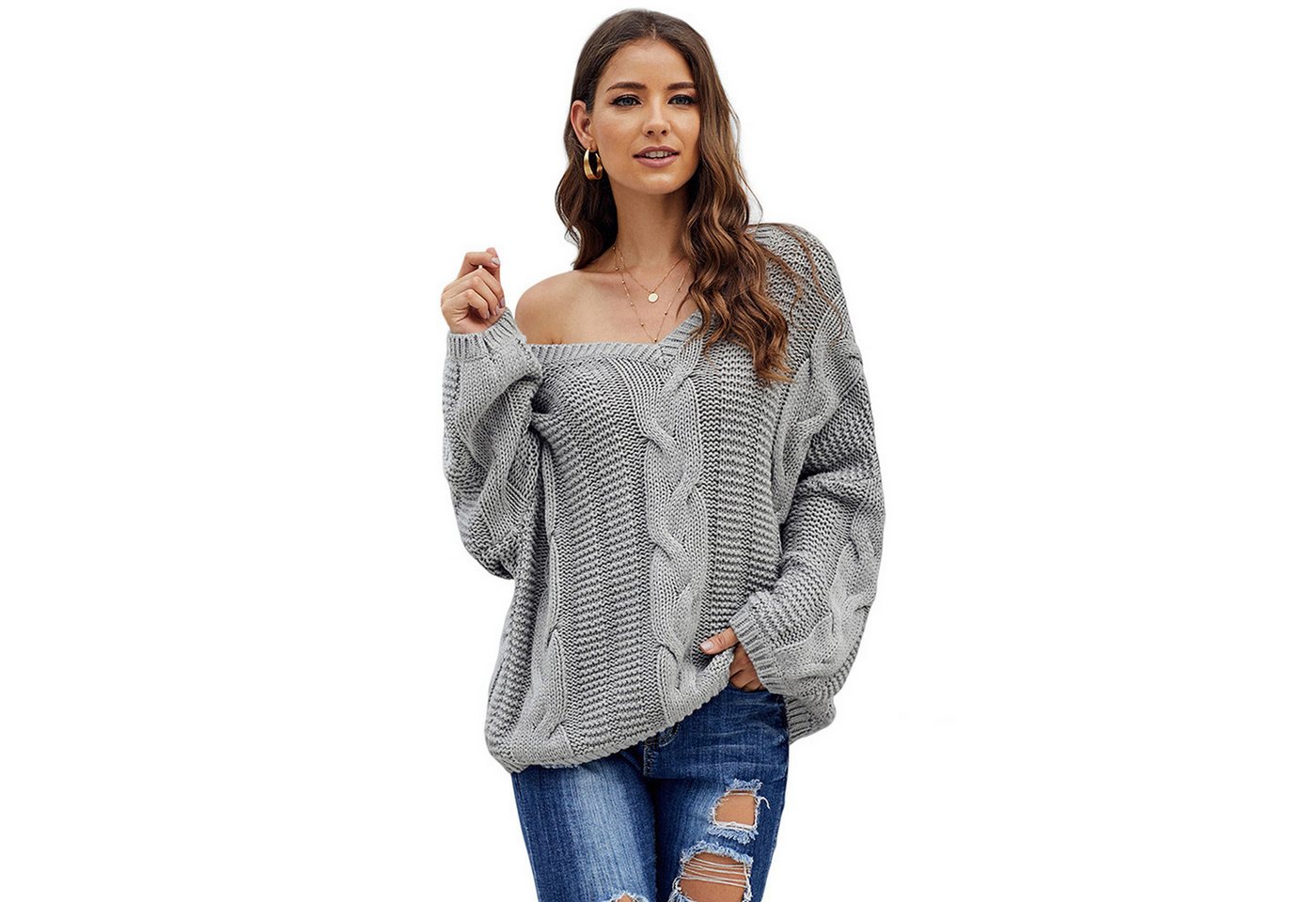 KIKI V-Ausschnitt-Pullover Damen-Strickpullover – lockerer Pullover – Winterpullover von KIKI