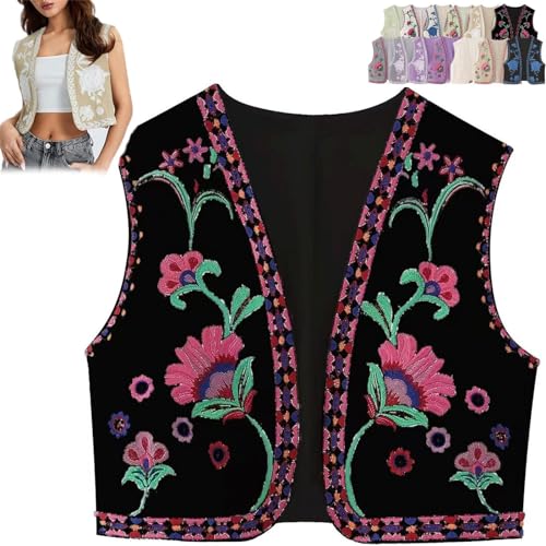 KIKIATA Damen Vintage Floral Stickerei Weste Boho Vintage Weste Y2k Ärmellos Open Front Cardigan Jeans Weste Top für Frauen, K, XL KIKIATA Damen Vintage Floral Stickerei Weste Boho Vintage Weste Y2k Ärmellos Open Front Cardigan Jeans Weste Top für Frauen, K, XL von KIKIATA