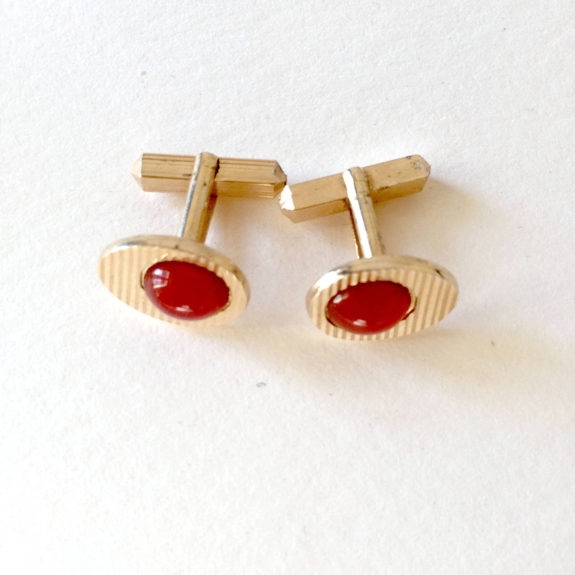 Ovale Manschettenknöpfe Im Vintage-stil Aus Den 1950Er Jahren Mit Orangefarbenem Cabochon in 2 Modellen von KIKINASU