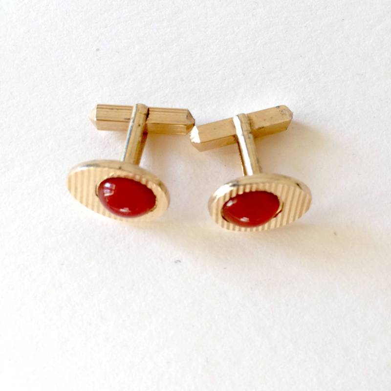 Ovale Manschettenknöpfe Im Vintage-stil Aus Den 1950Er Jahren Mit Orangefarbenem Cabochon in 2 Modellen von KIKINASU