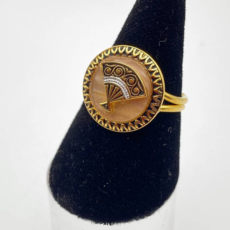 Verstellbarer Fächerring Im Damaszener-stil Aus Messing Und Perlmuttharz von KIKINASU