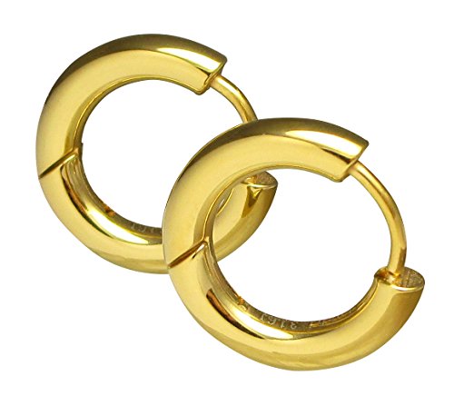 Kikuchi Damen Herren Ohrringe Titan- Edelstahl Klapp Creolen Hoop Tube Sandstrahlen o.d. Poliert 3mm/16mmØ (Gold Hochglänzend) von KIKUCHI JEWELRY