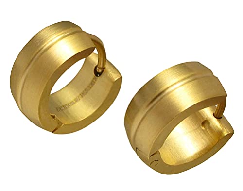 Kikuchi Herren Damen Ohrringe Edelstahl Creolen Gold Matt 6 mm Fräsung Bogen ER15178 von KIKUCHI JEWELRY