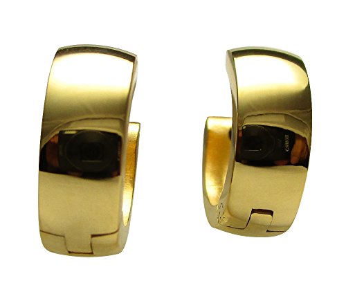 Kikuchi Herren Damen Ohrringe Edelstahl Klapp-Creolen Bogen 5mm / 13,4mmØ 10 Farben ER15159 (Gold Glänzend) von KIKUCHI JEWELRY