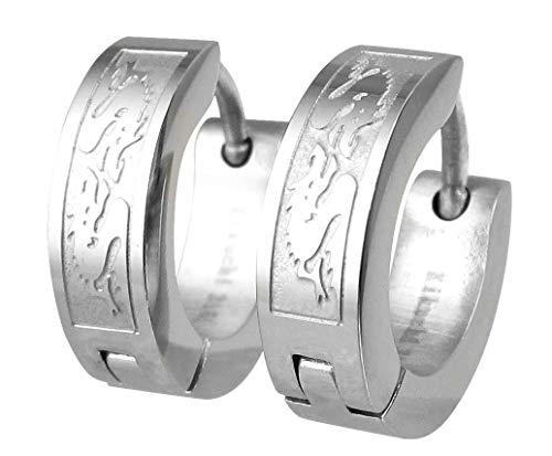 Paar Herren Titan Stäbchen Ohrringe Edelstahl Creolen Männer Ohrstecker Drachen ERTS003 (silber glänzend) von KIKUCHI JEWELRY