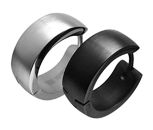 Kikuchi Herren Ohrringe Klapp Creolen Edelstahl Silber Schwarz Matt 6mm/ 16mmØ Männer Ohrstecker ER15112 von KIKUCHI JEWELRY